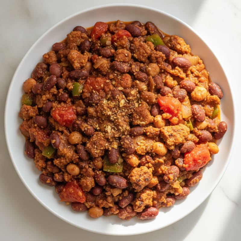 Hearty Three-Bean Chili with Fire-Roasted Tomatoes