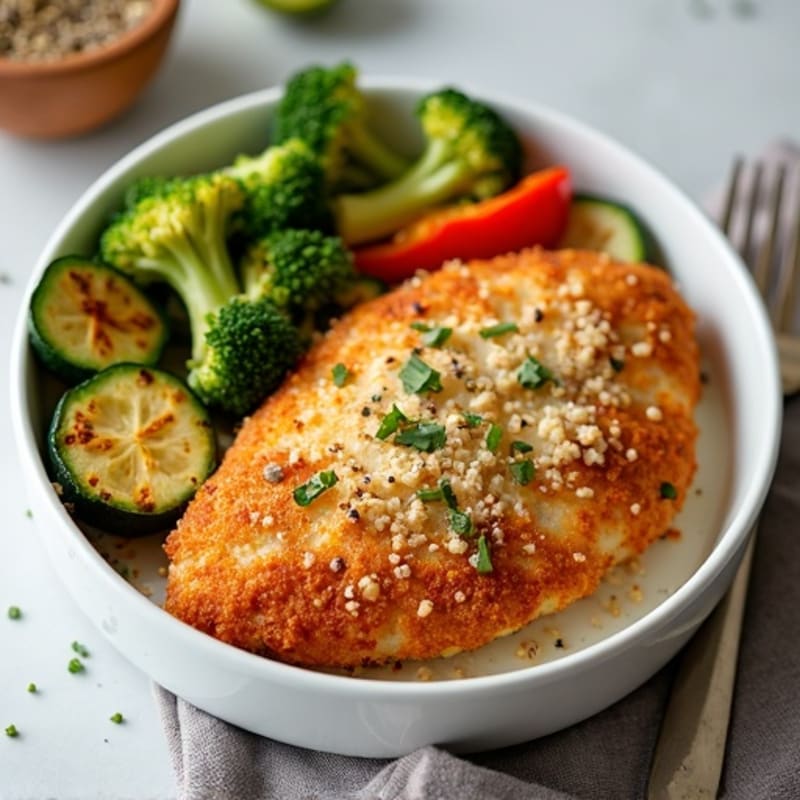 Healthy Crispy Chicken Parmesan with Roasted Vegetables