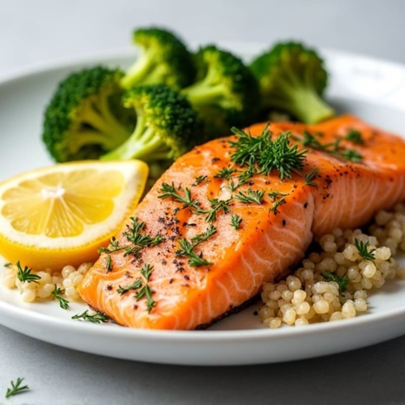 Lemon-Herb Roasted Salmon with Quinoa and Roasted Vegetables