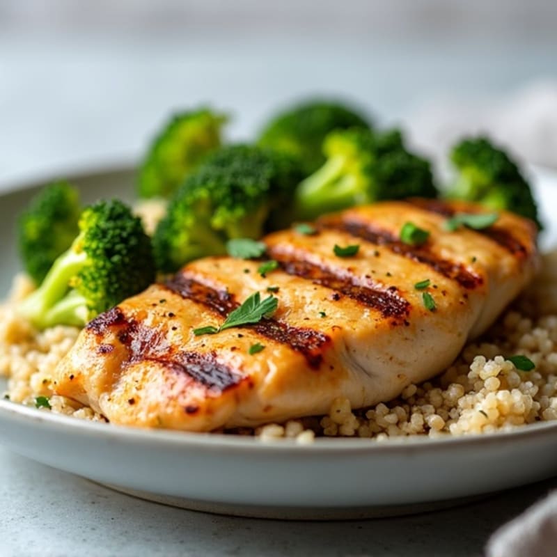 Grilled Chicken Breast with Quinoa and Roasted Broccoli