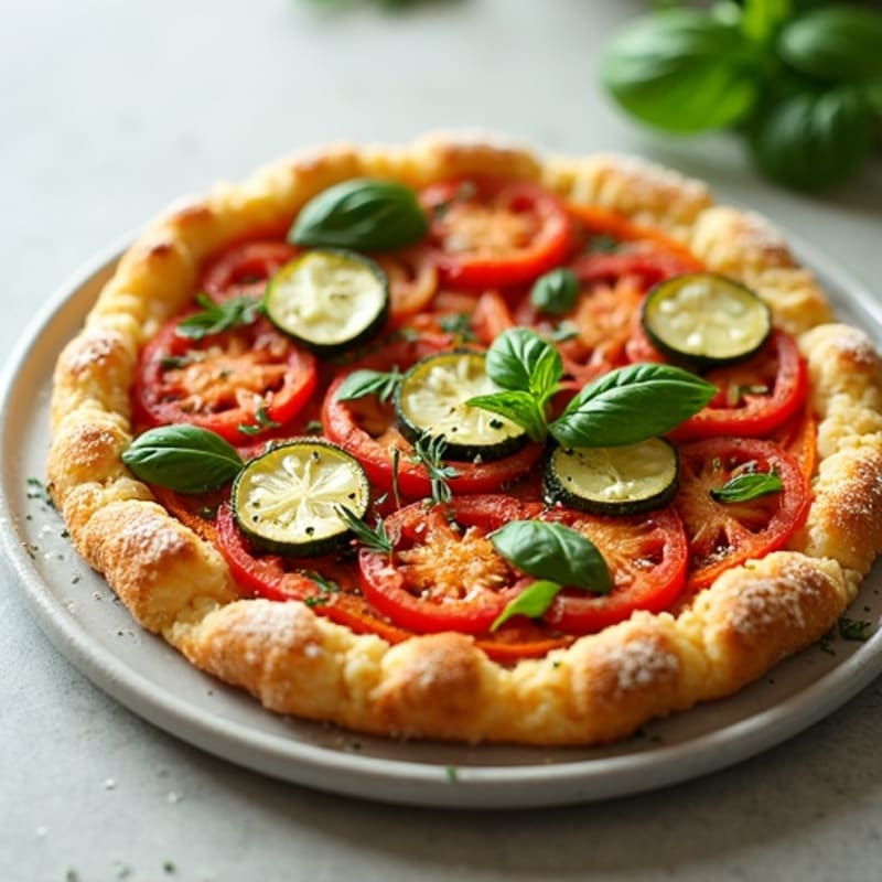 Crispy Cauliflower Crust Pizza with Fresh Herbs and Roasted Vegetables