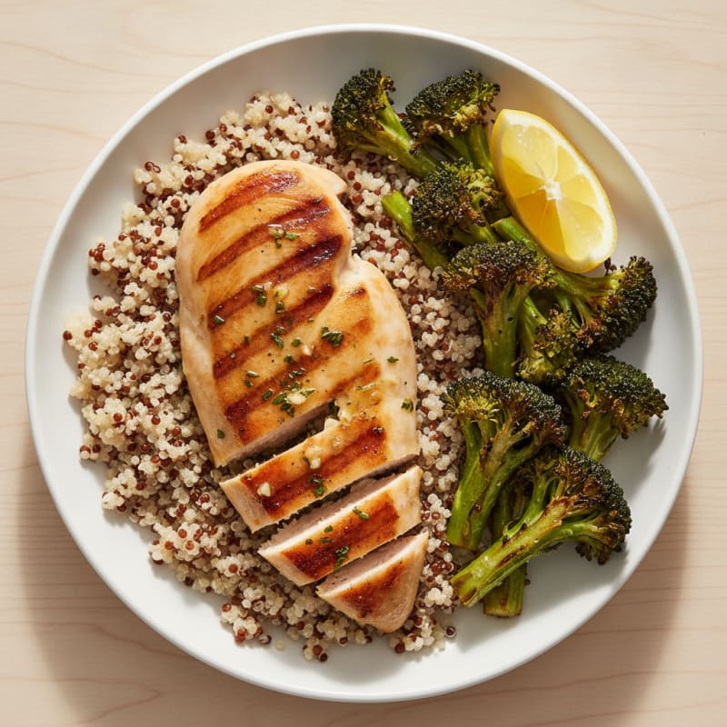 Grilled Chicken Breast with Quinoa and Roasted Broccoli