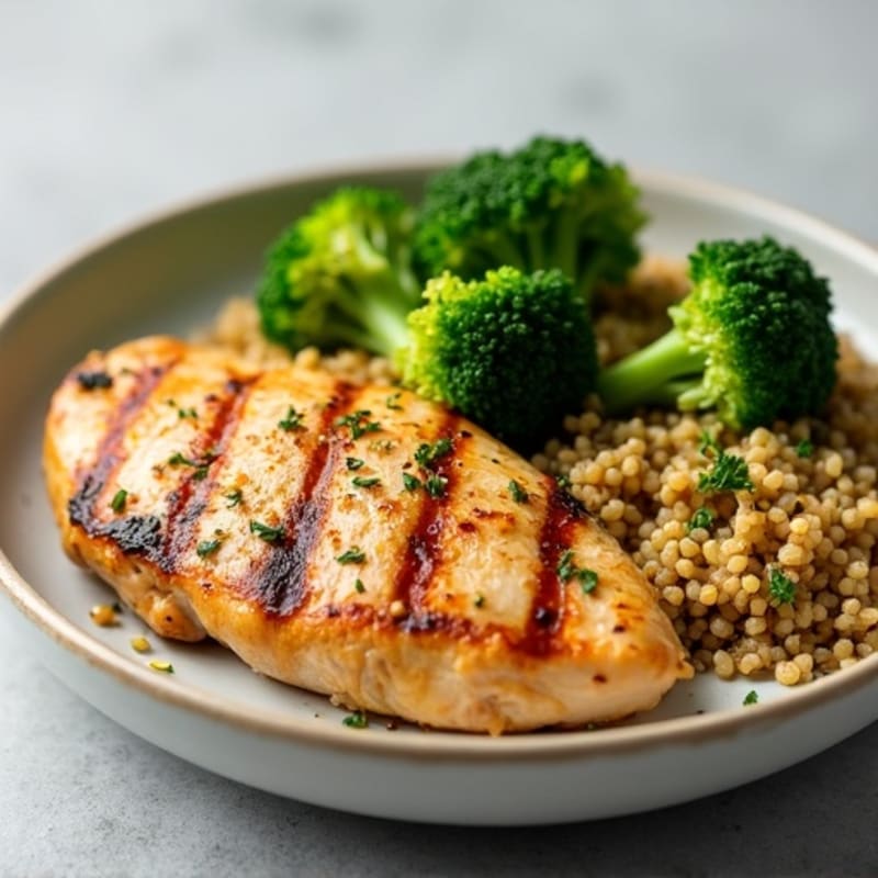 Grilled Chicken Breast with Quinoa and Steamed Broccoli