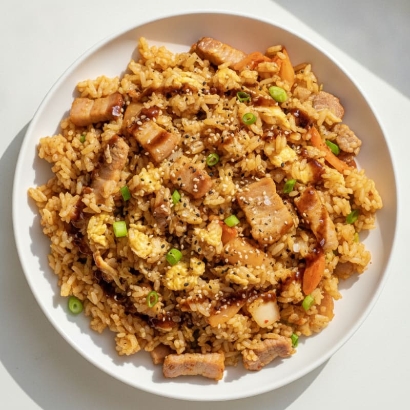 Kimchi Fried Rice with Pork Belly