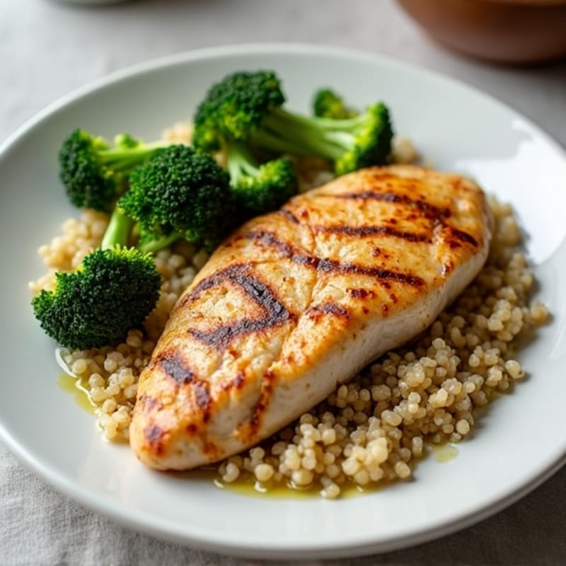 Grilled Chicken Breast with Quinoa and Roasted Broccoli