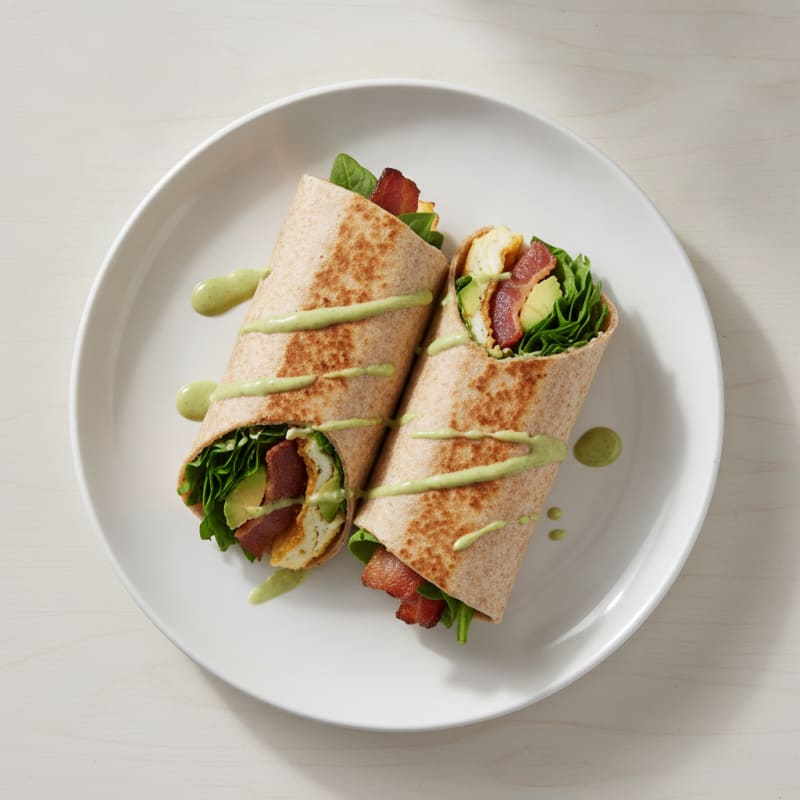 Crispy Egg White and Turkey Bacon Wrap with Spinach