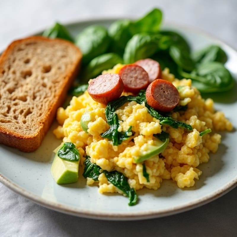 Egg White and Spinach Scramble with Turkey Sausage