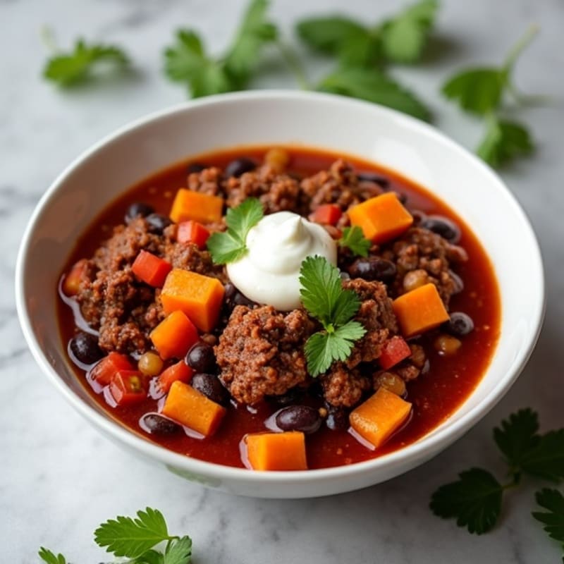 Hearty Black Bean Beef Chili with Sweet Potatoes