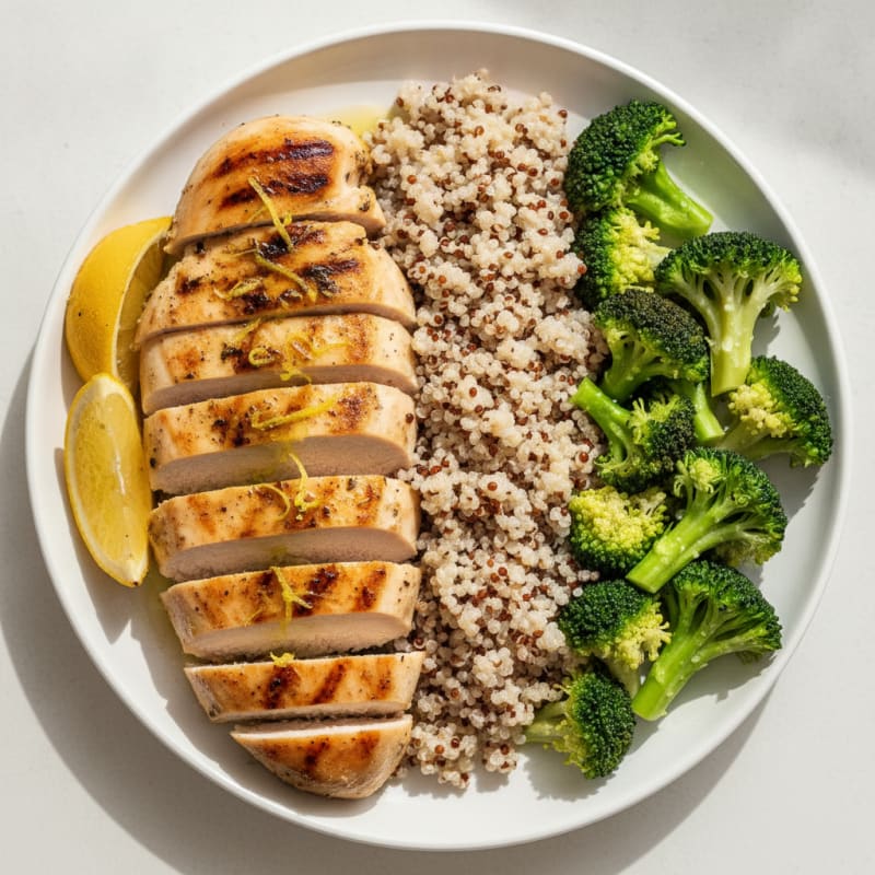 Grilled Chicken Breast with Quinoa and Steamed Broccoli