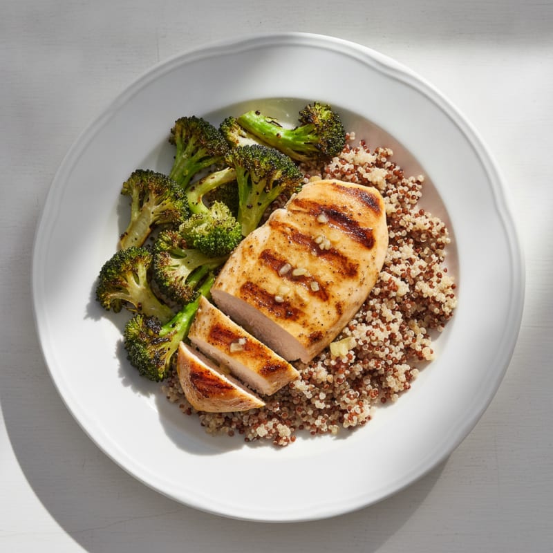 Grilled Chicken Breast with Quinoa and Roasted Broccoli