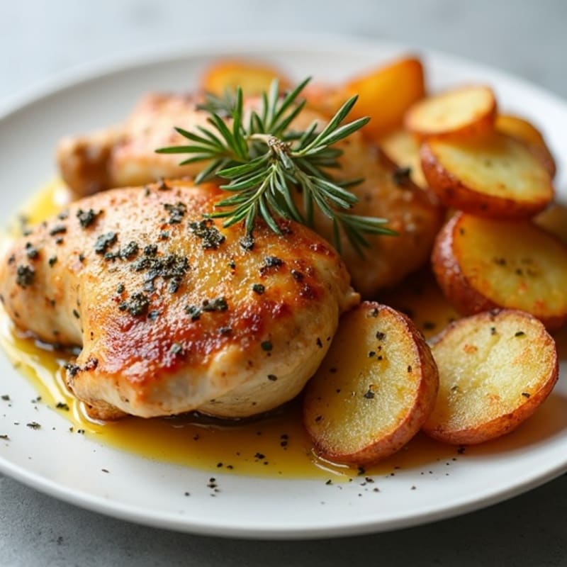Herb-Roasted Chicken Thighs with Crispy Garlic Potatoes