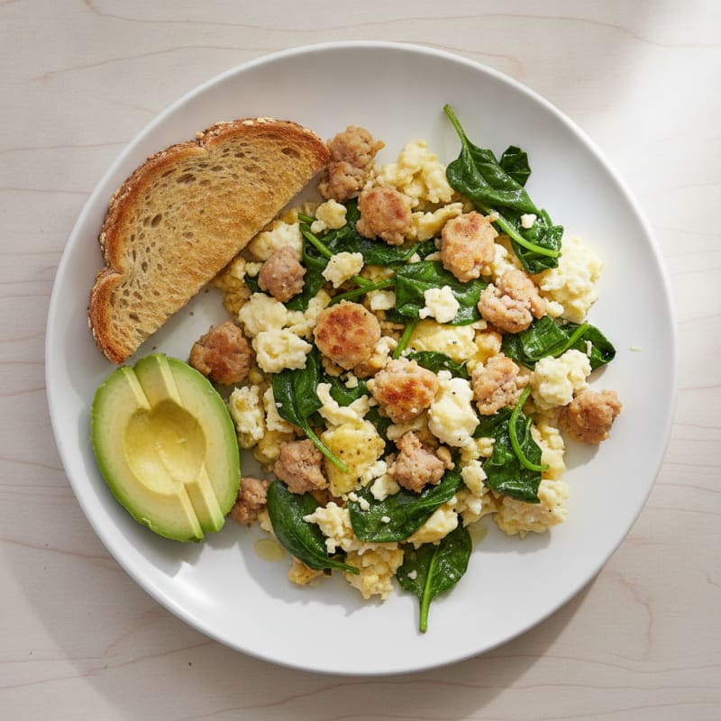 Egg White Scramble with Turkey Sausage and Spinach