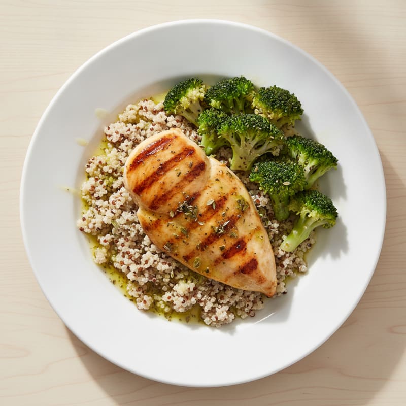 Grilled Chicken Breast with Quinoa and Steamed Broccoli