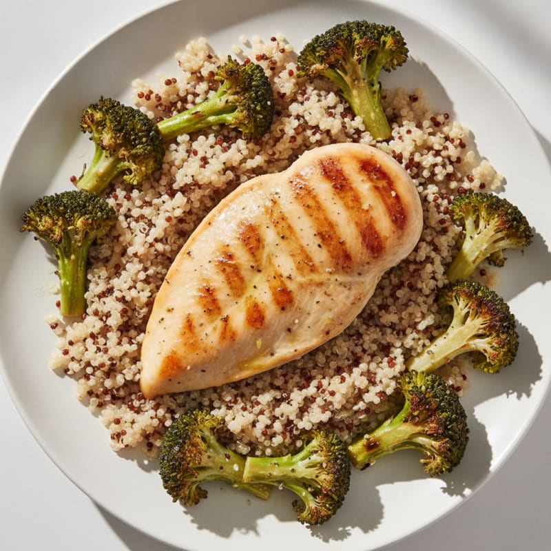 Grilled Chicken Breast with Quinoa and Roasted Broccoli