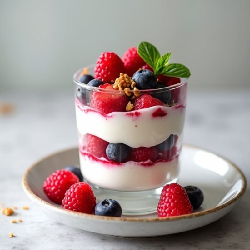 Greek Yogurt Protein Parfait with Mixed Berries and Almond Butter