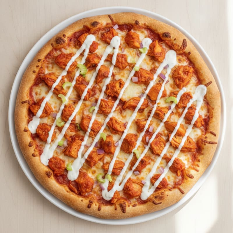 Buffalo Chicken Pizza with Ranch Drizzle