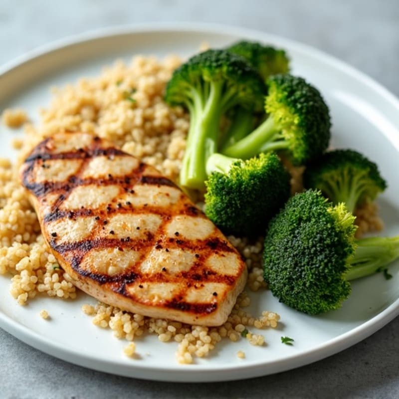 Grilled Chicken Breast with Quinoa and Roasted Broccoli