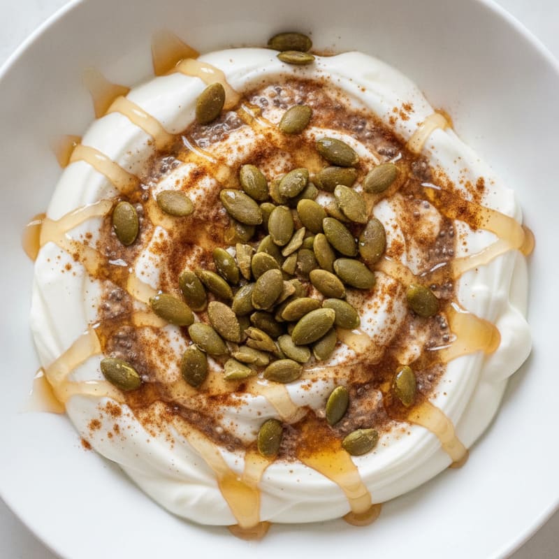 Creamy Greek Yogurt with Cinnamon-Spiced Chia and Toasted Pumpkin Seeds