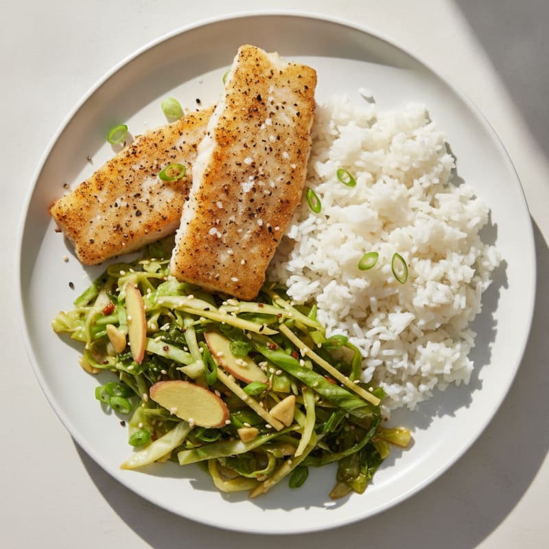 Air-Fried Fish with Ginger Cabbage Stir-Fry