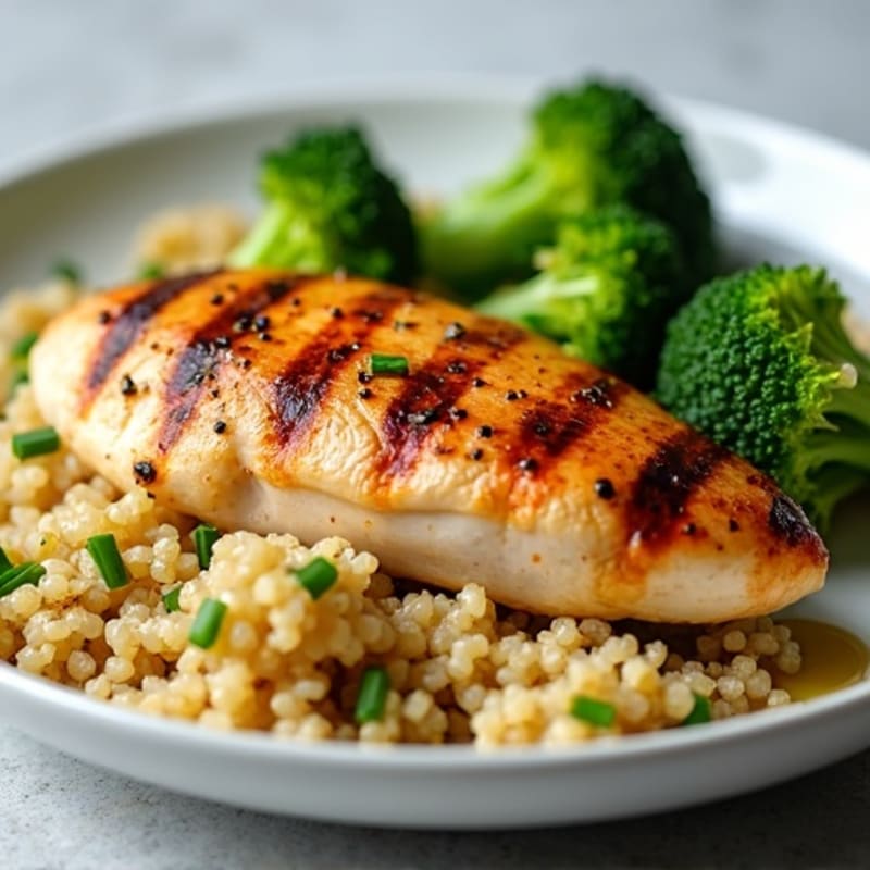 Grilled Chicken Breast with Quinoa and Steamed Broccoli