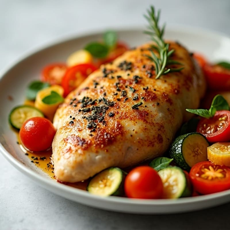 Herb-Crusted Pan Seared Chicken with Roasted Vegetables