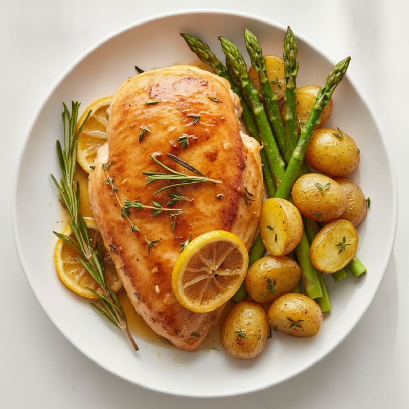 Lemon Herb Roasted Chicken with Asparagus