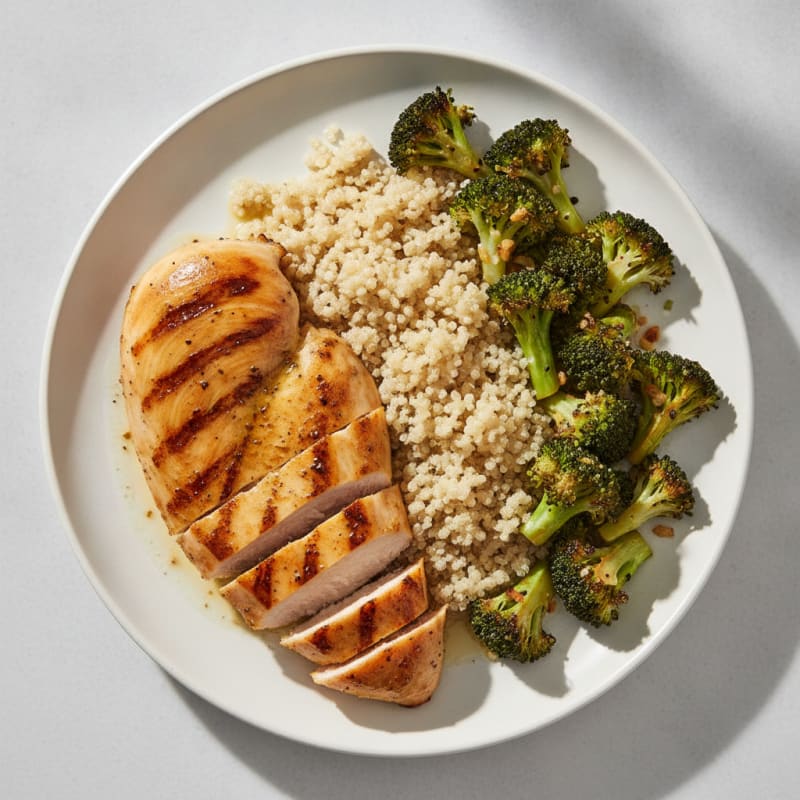 Grilled Chicken Breast with Quinoa and Roasted Broccoli
