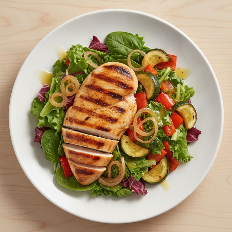 Grilled Chicken Breast Salad with Roasted Vegetables