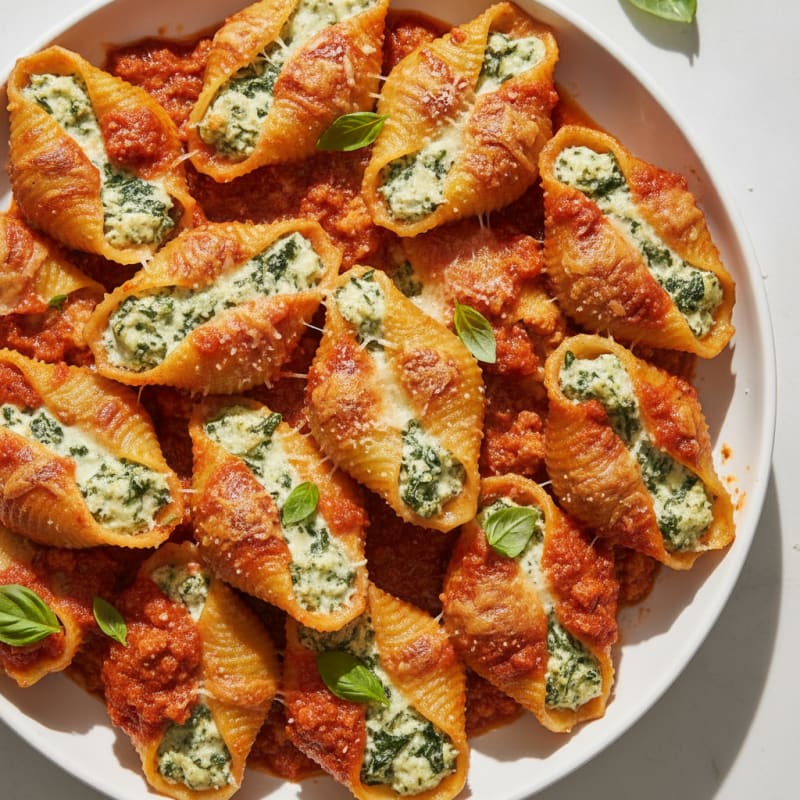 Spinach Ricotta Stuffed Shells Baked Marinara