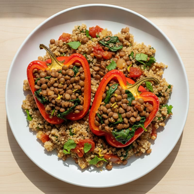 Lentil and Spinach Stuffed Bell Peppers with Herb Quinoa