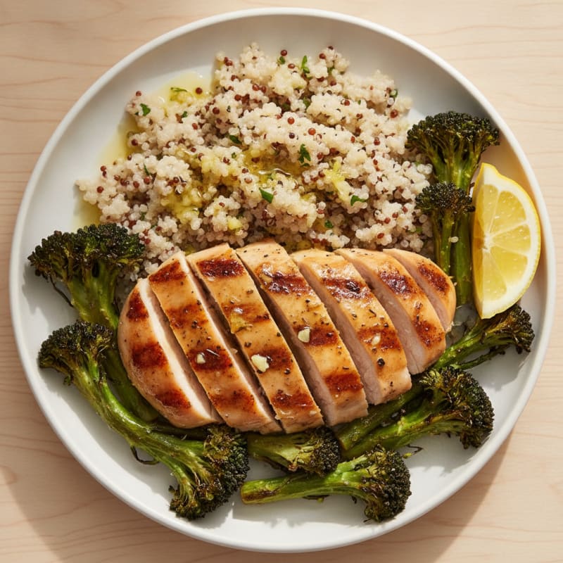 Grilled Chicken Breast with Quinoa and Roasted Broccoli
