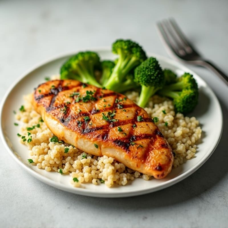 Grilled Chicken Breast with Quinoa and Roasted Broccoli