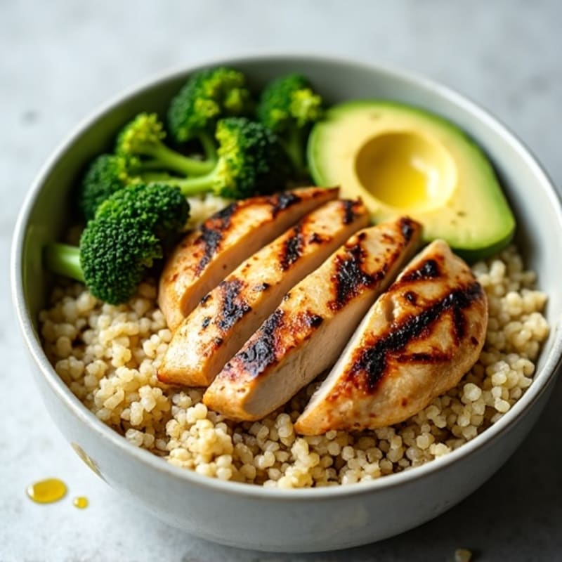 Grilled Chicken and Quinoa Bowl with Roasted Broccoli