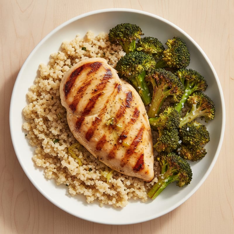 Grilled Chicken Breast with Quinoa and Roasted Broccoli
