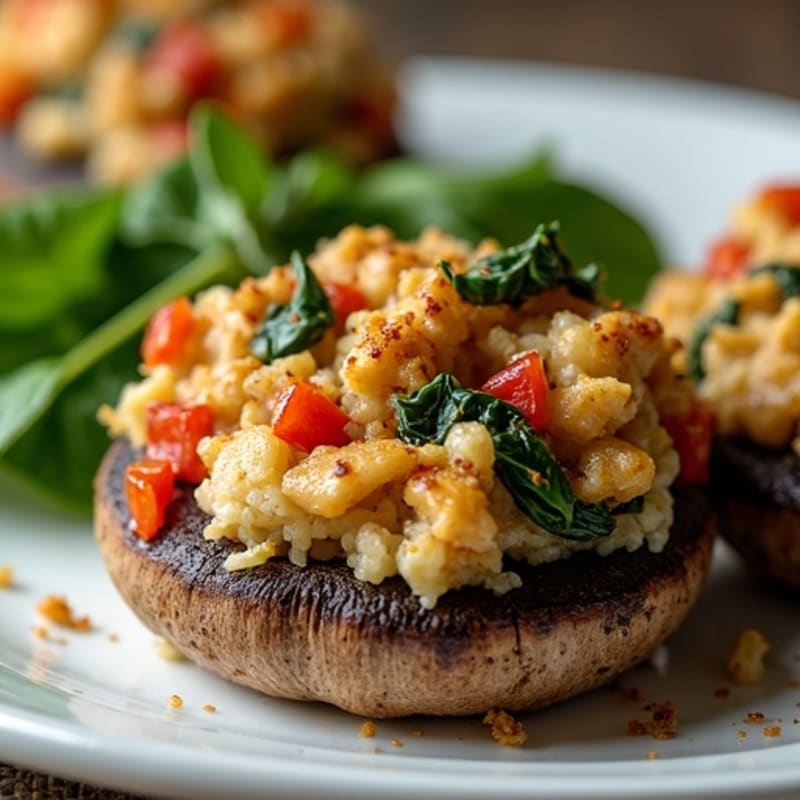Roasted Portobello Mushrooms with Savory Chicken and Spinach Stuffing
