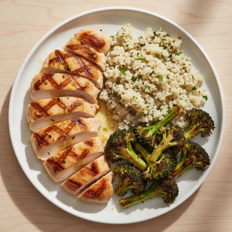Grilled Chicken Breast with Roasted Broccoli and Quinoa