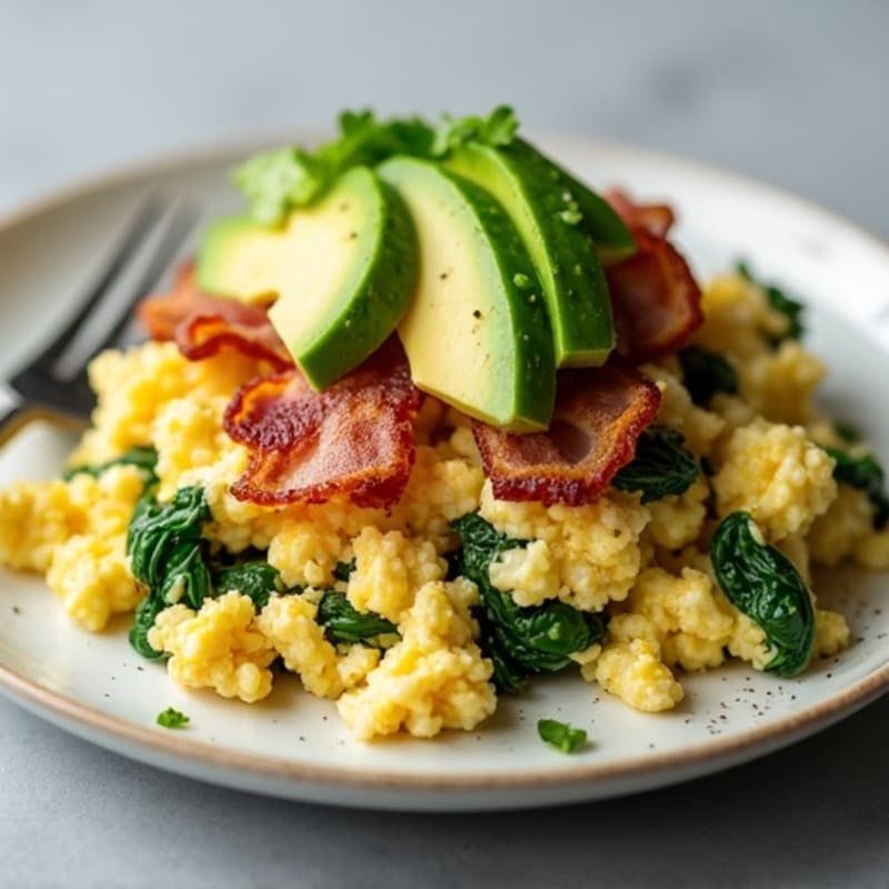Cottage Cheese Scramble with Spinach and Turkey Bacon