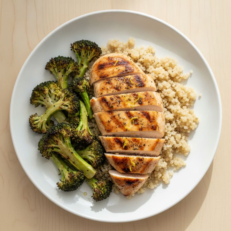 Grilled Chicken Breast with Quinoa and Roasted Broccoli