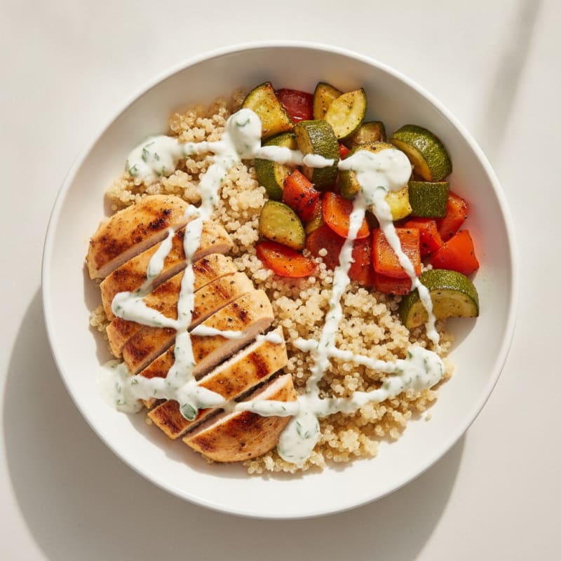 Grilled Chicken Quinoa Bowl with Roasted Vegetables