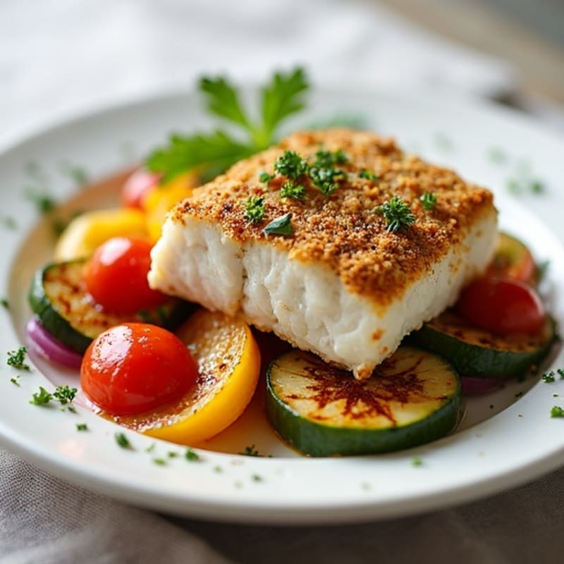 Herb-Crusted Baked Cod with Roasted Vegetables