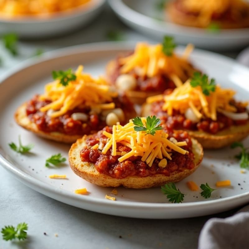Crispy Potato Skins with Lean Chili and Sharp Cheddar