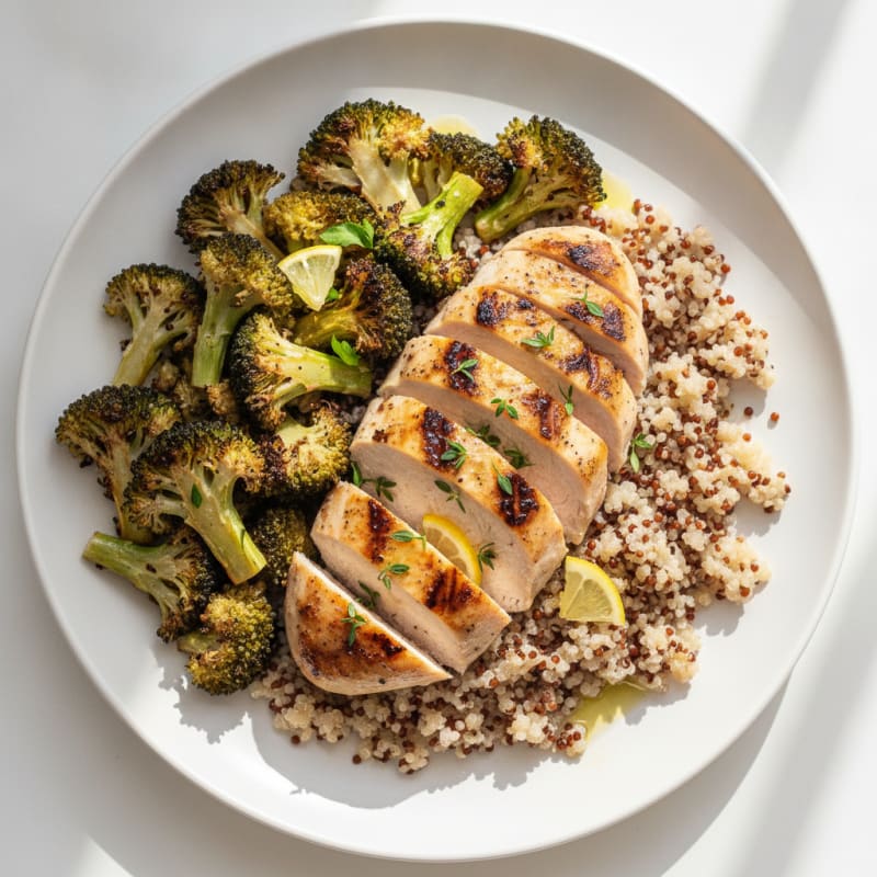 Grilled Chicken Breast with Quinoa and Roasted Broccoli