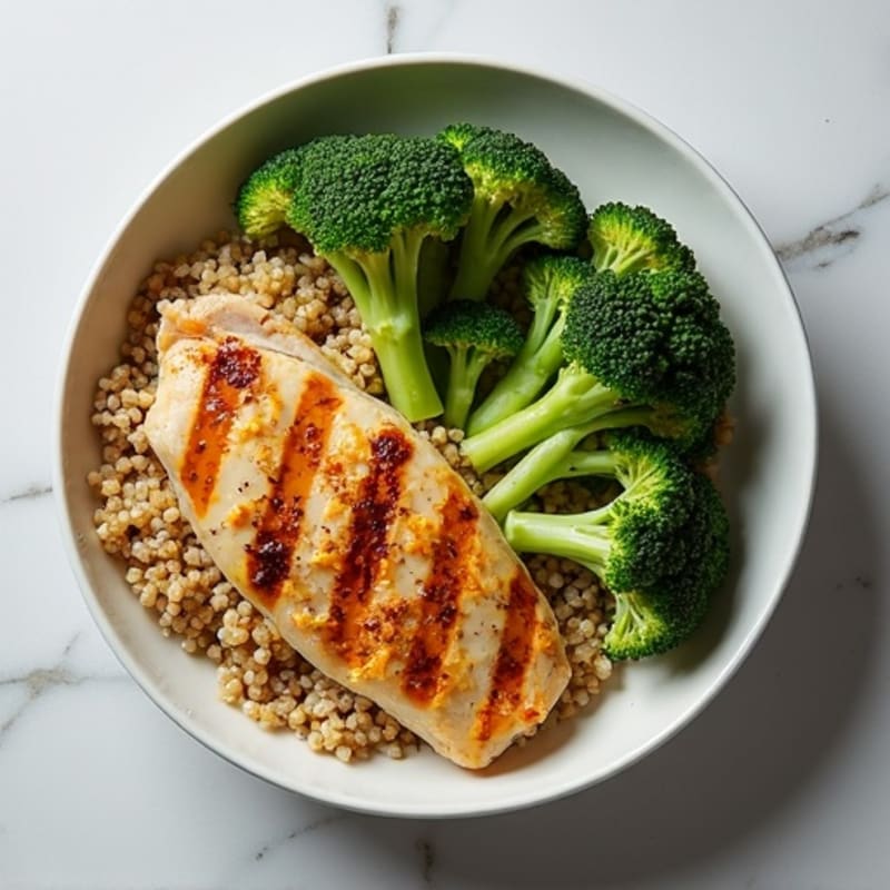 Grilled Chicken Breast with Quinoa and Roasted Broccoli