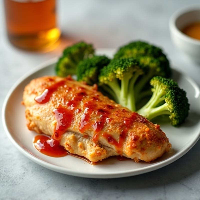 Crispy Baked Chicken with Sweet and Spicy Glaze and Roasted Broccoli