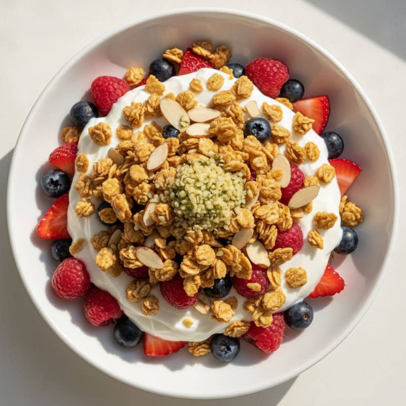 Greek Yogurt Parfait with Mixed Berries and Crunchy Almond Granola