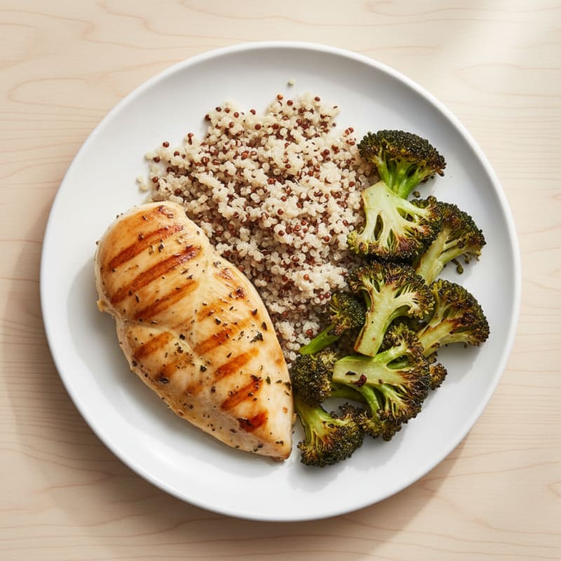 Grilled Chicken Breast with Quinoa and Roasted Broccoli