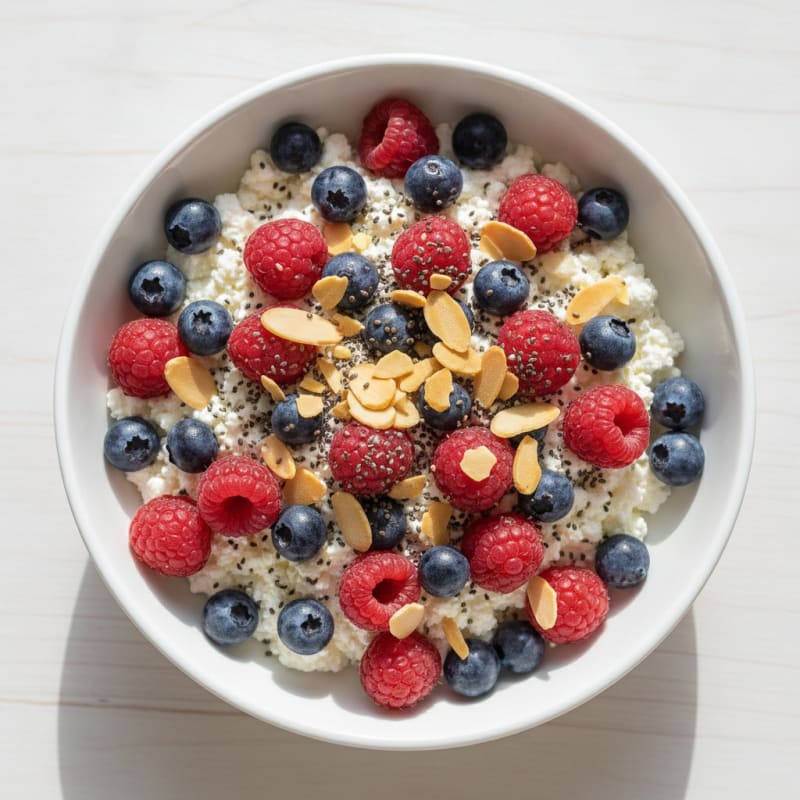 Cottage Cheese Berry Bowl with Almonds and Chia