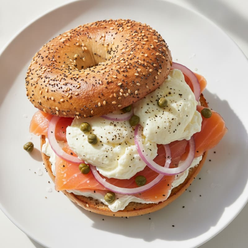 Classic Toasted Everything Bagel with Smoked Salmon and Egg Whites