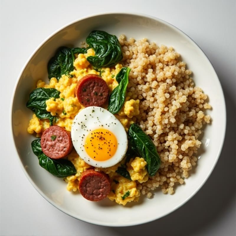 Egg White and Turkey Sausage Scramble with Spinach and Quinoa