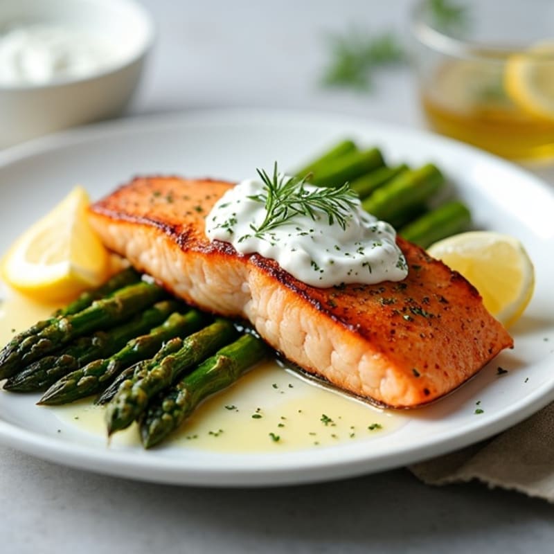 Seared Salmon Fillet with Roasted Asparagus